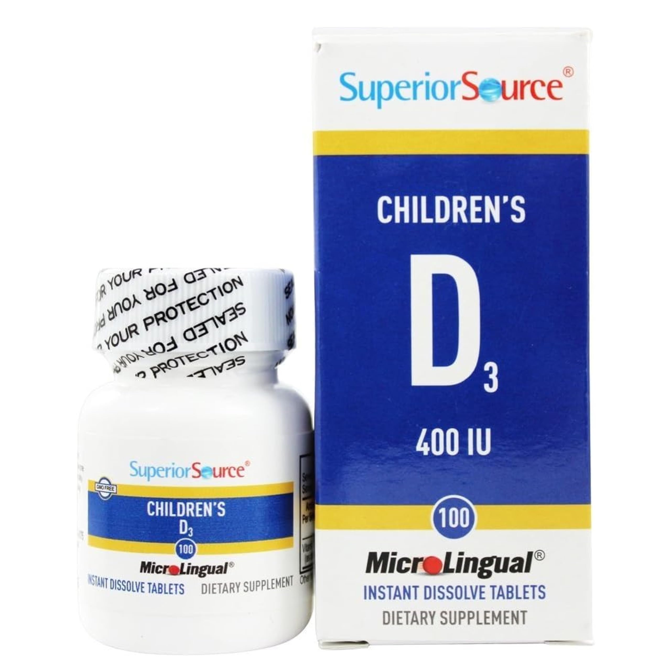 Superior Source D3 tablettes microlinguales pour enfants, dissolution rapide sous la langue.