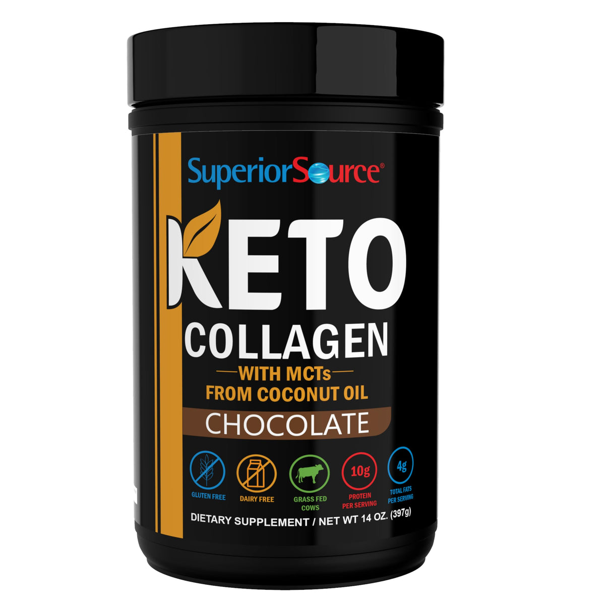 Superior Source Keto Collagen poudre chocolatée prête à mélanger, soutien potentiel à peau et cheveux