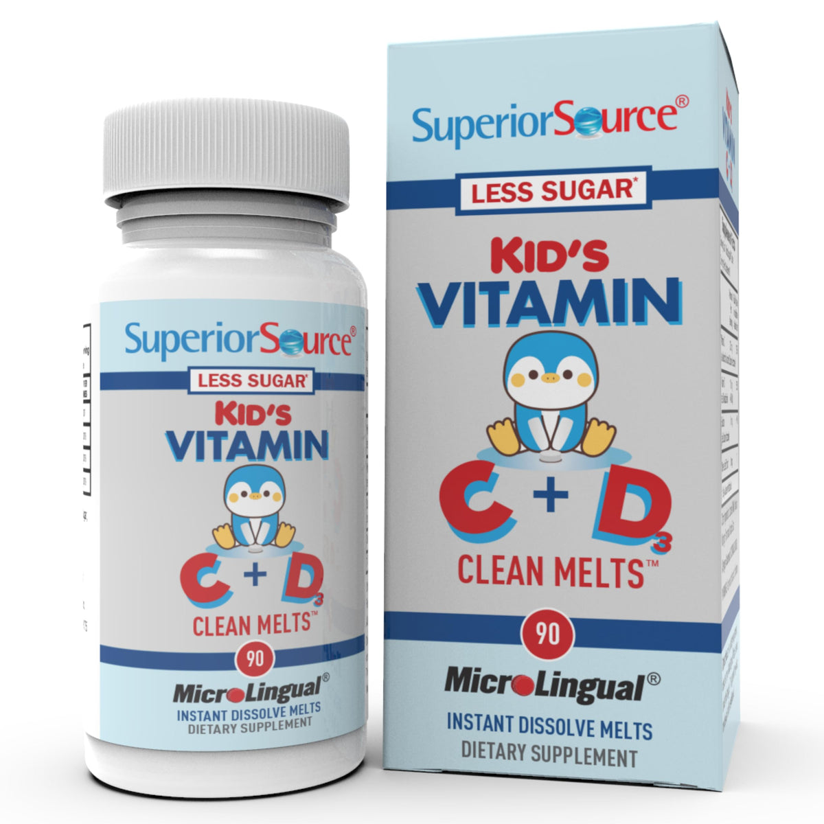 Superior Source Kid's Clean Melts en bouteille, dosage simple, soutien immunitaire quotidien.
