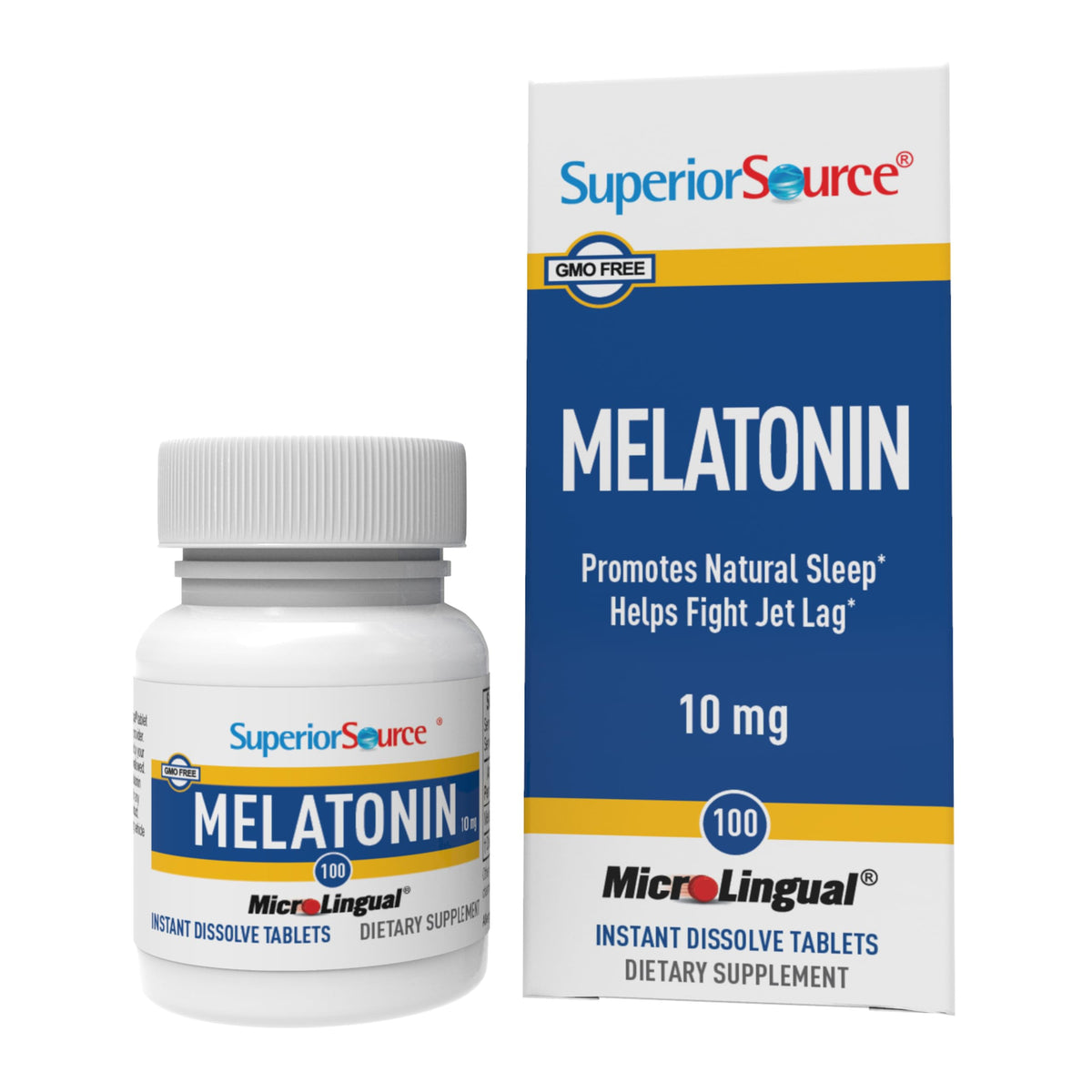 Tablettes sublinguales Superior Source Mélatonine 10 mg, dissolution rapide sous la langue pour un sommeil plus fluide.