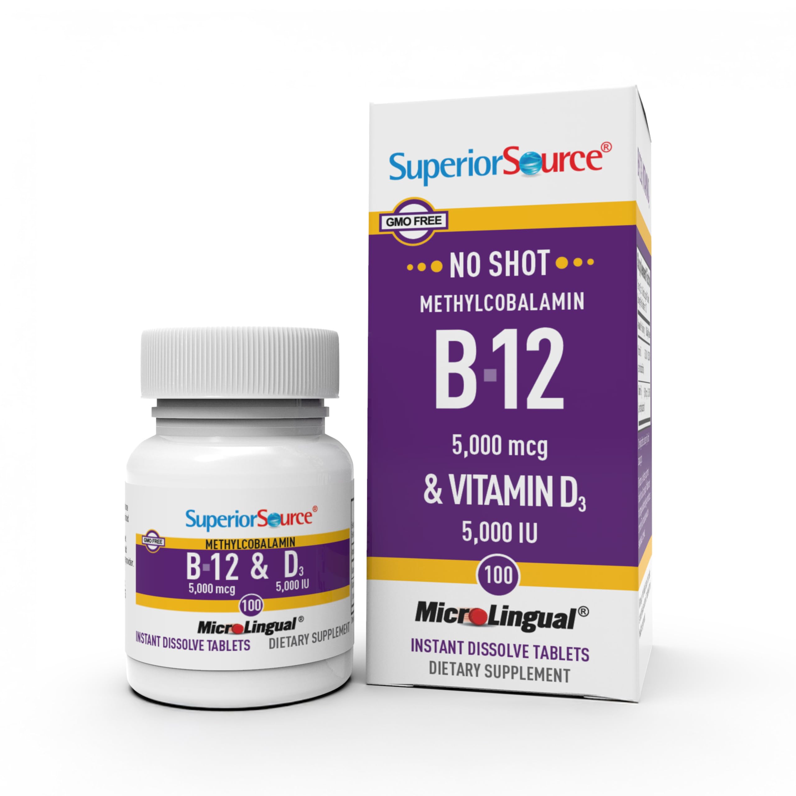 Superior Source NO SHOT B12 et D3 – comprimés à dissolution rapide pour énergie
