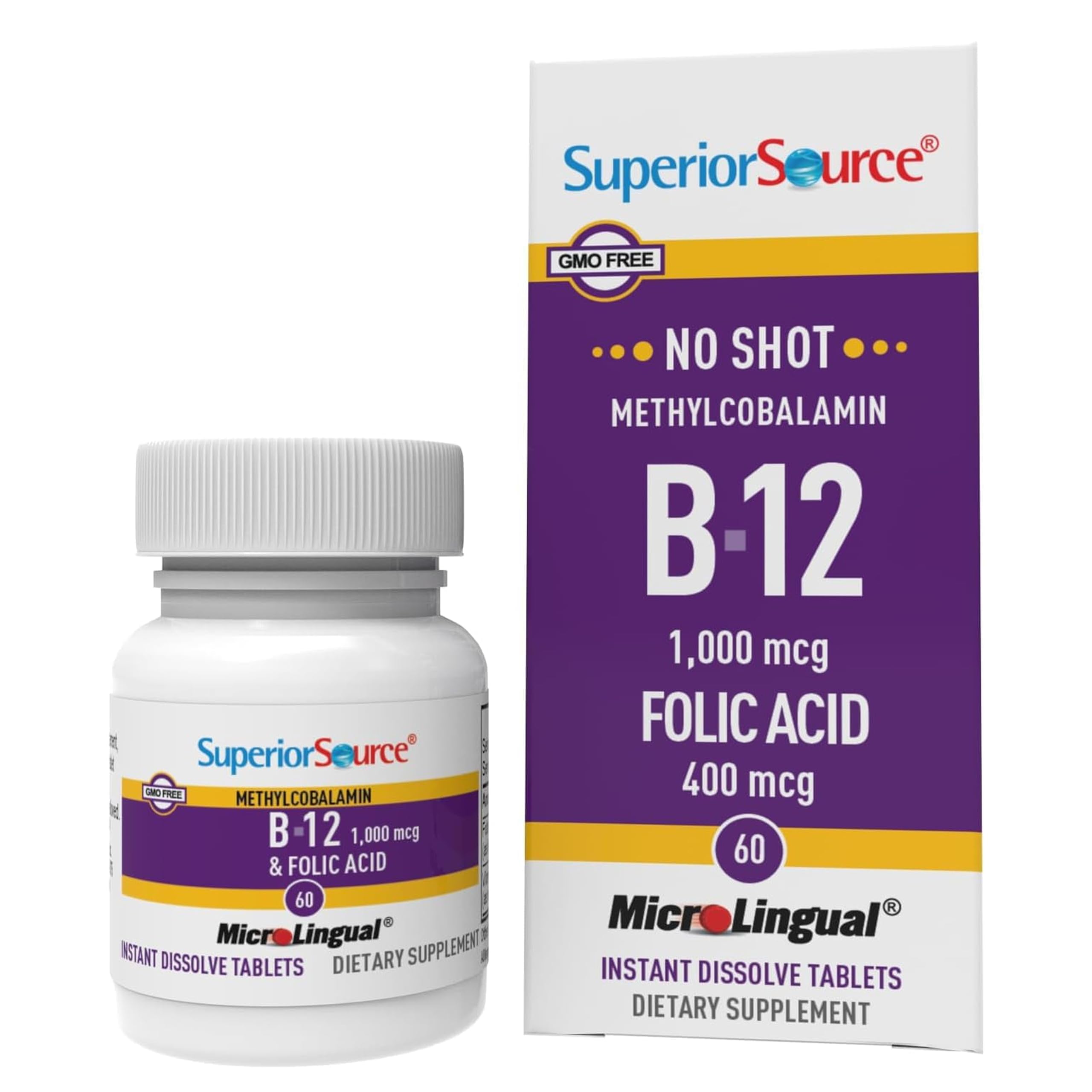 Tablette sous-langue Superior Source B12 offre une absorption rapide.