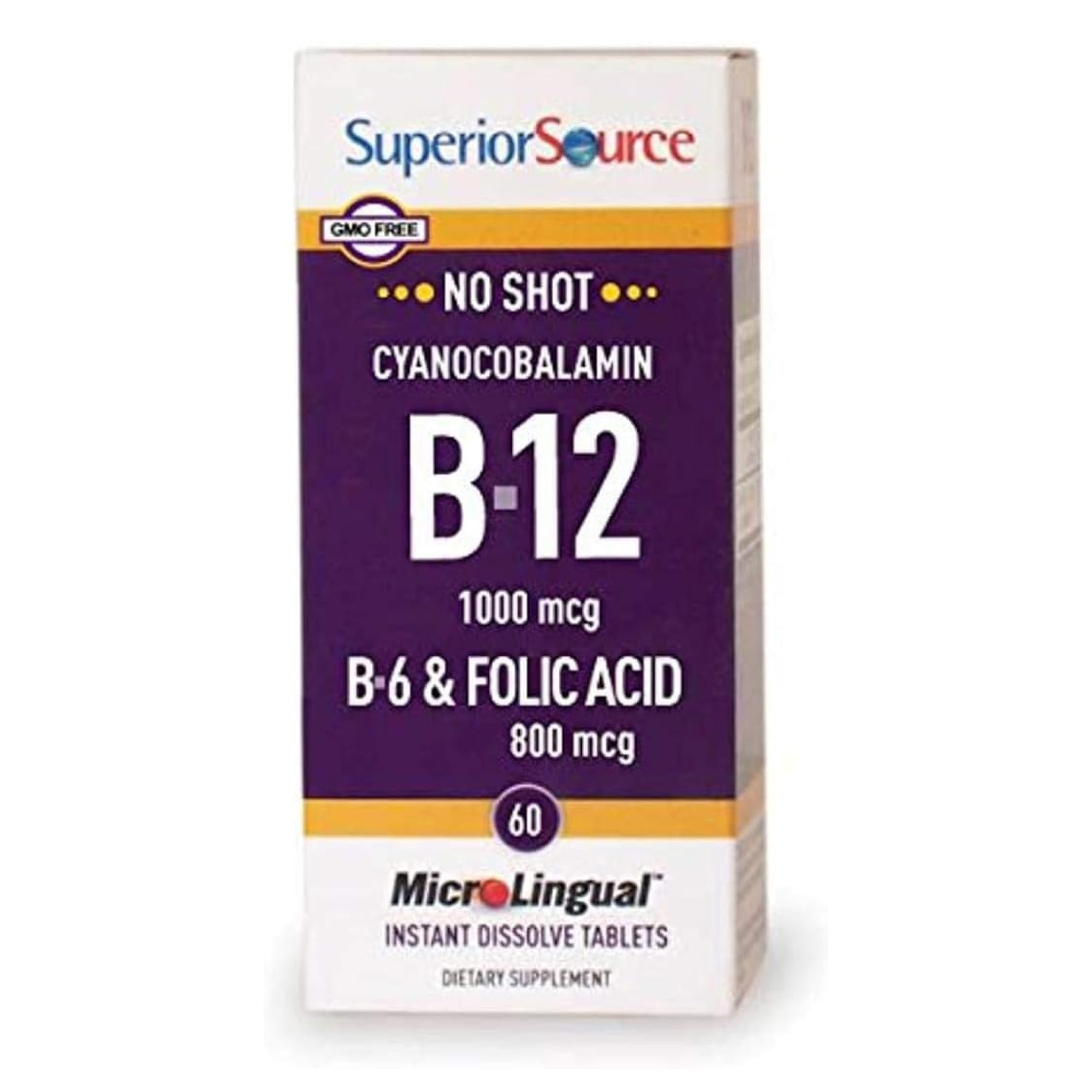 Tablettes-sublinguales B12 de Superior Source, dissolution rapide pour énergie naturelle.