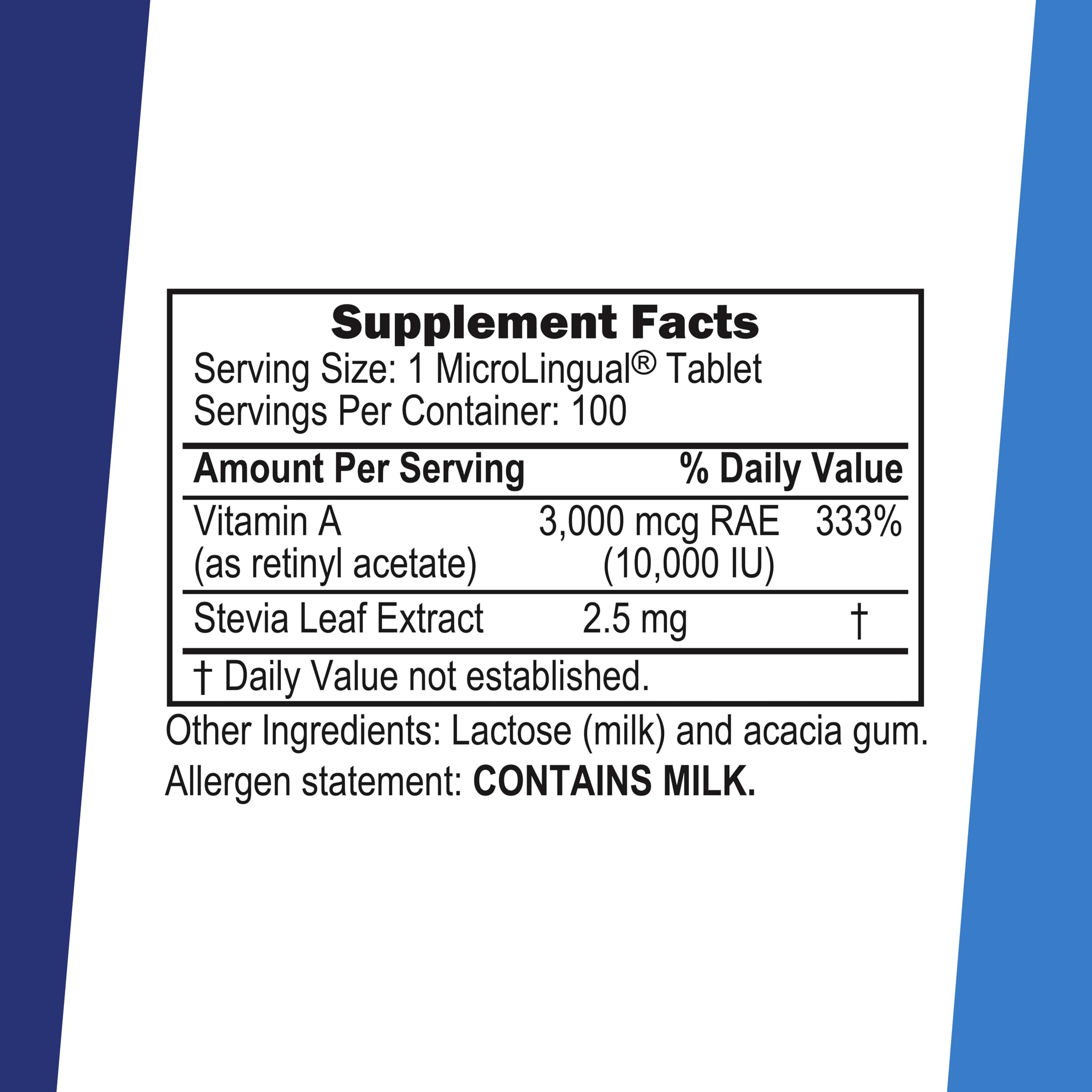Tablettes microlinguales Superior Source Vitamine A prêtes à dissolver.