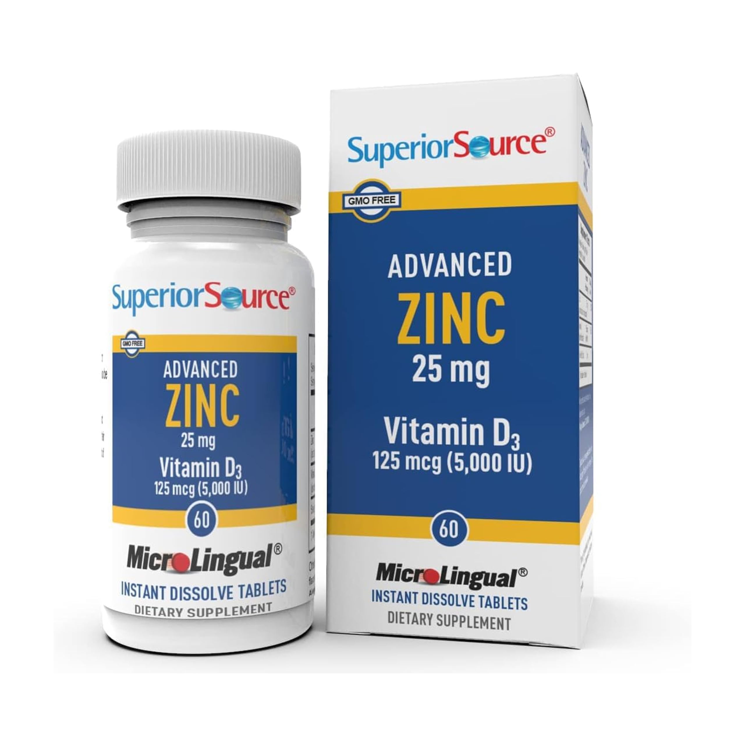 Zinc 25 mg Superior Source, tablette sublinguale, absorption rapide.