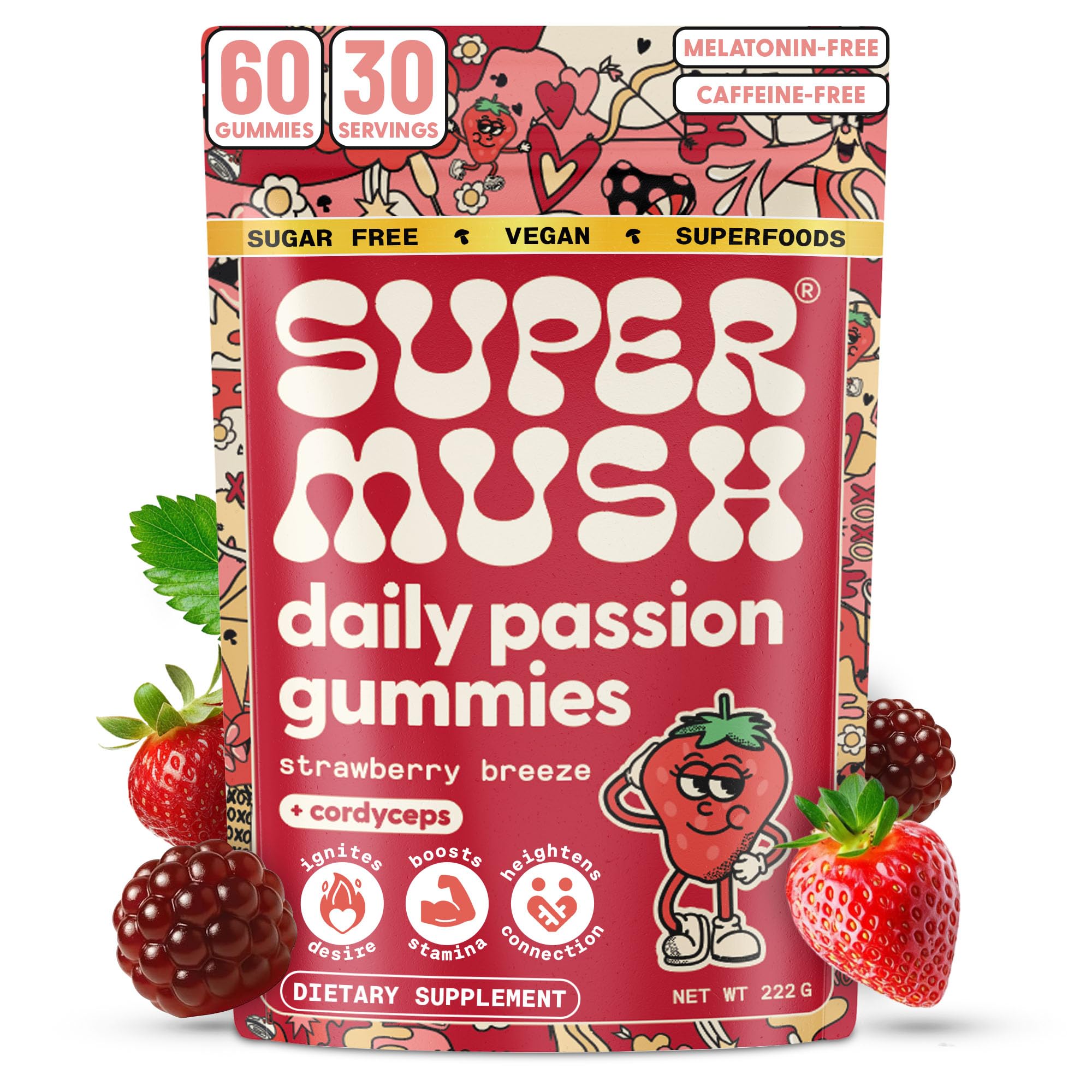 Gommes SuperMush libidio etherbes emballage, présentation pratique pour la routine quotidienne.