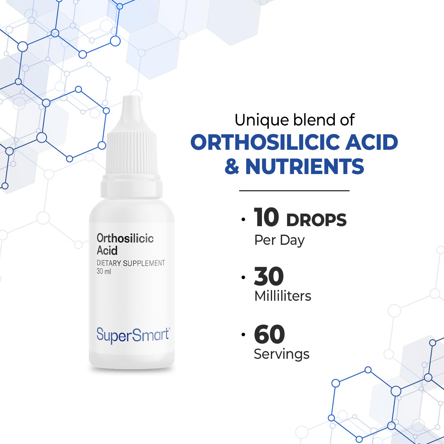 Supersmart acide orthosilicique avancé – format 30 ml avec contrôle précis des gouttes.