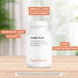 Supersmart acide ursolique – Étiquette lisible montrant dosage et ingrédients sans allergènes.