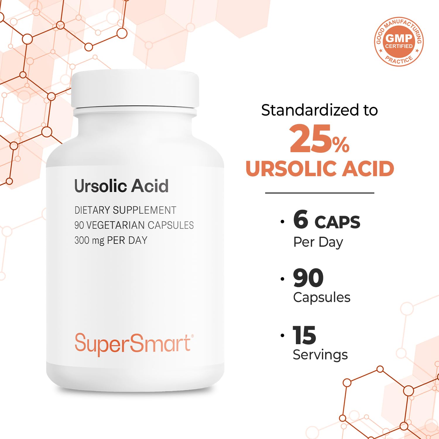 Supersmart acide ursolique – Contenu capsules en gros plan, facilité d’ingestion quotidienne.