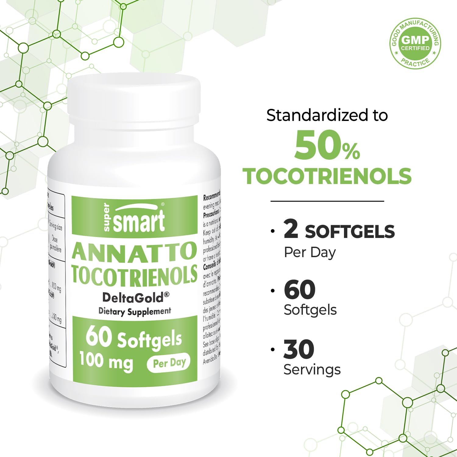 Supersmart Annatto Tocotriénols – Dose quotidienne, pratique à intégrer dans la routine matinale.