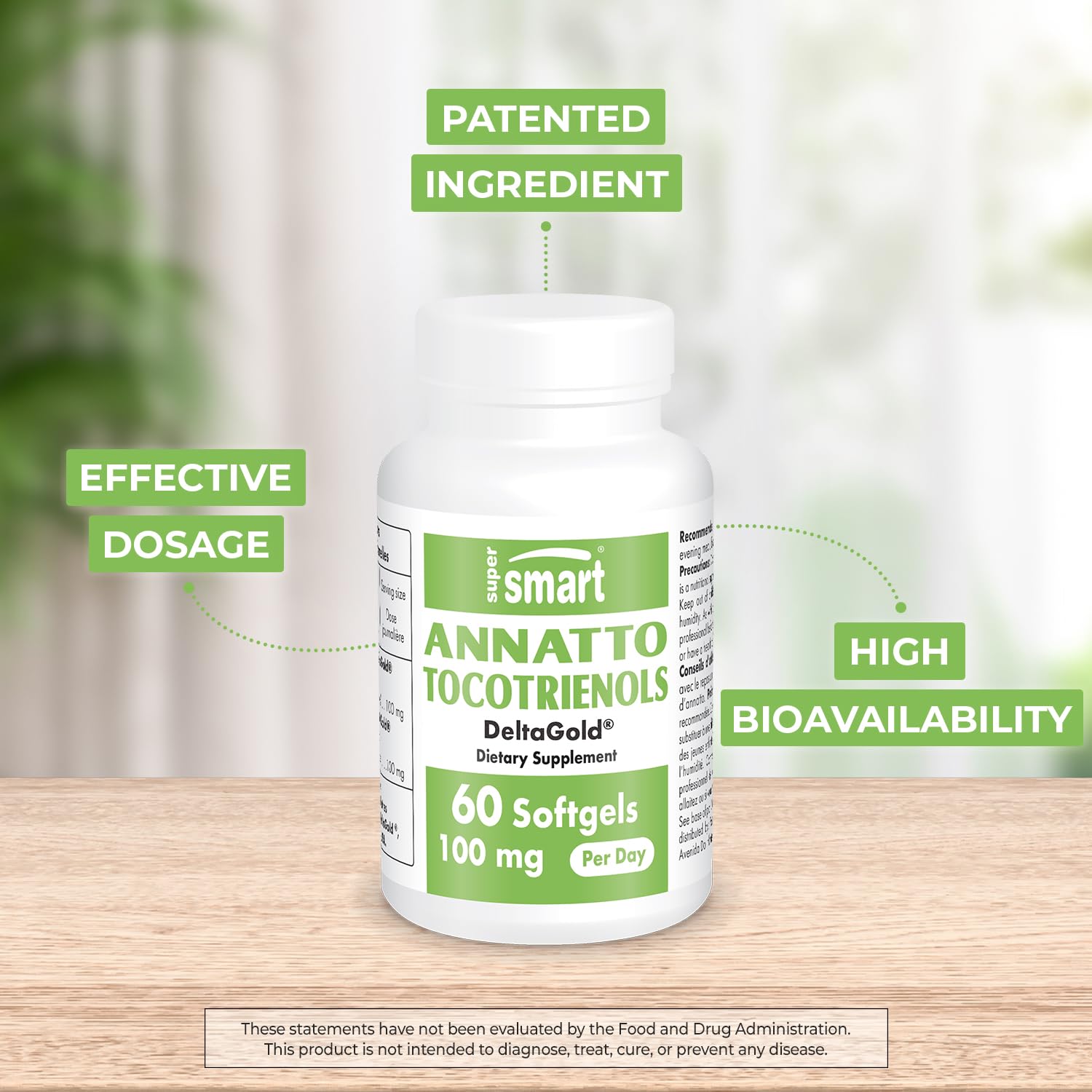 Supersmart Annatto Tocotriénols – Gelules molles, dosage quotidien recommandé pour la routine nutritionnelle.