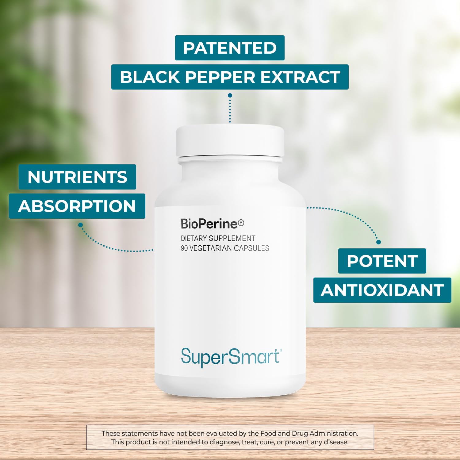 Supersmart Bioperine Poivre Noir 95 piperine capsules : peuvent soutenir l'activité enzymatique digestive.