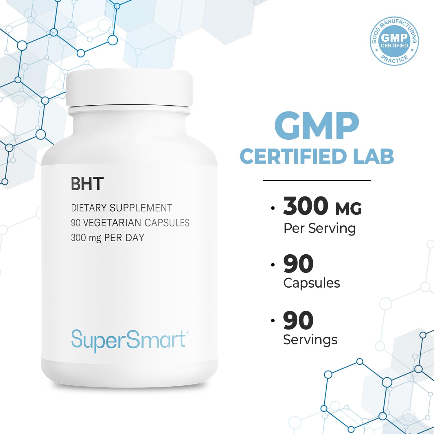 Capsules Supersmart BHT utilisées avec un repas pour une meilleure absorption.