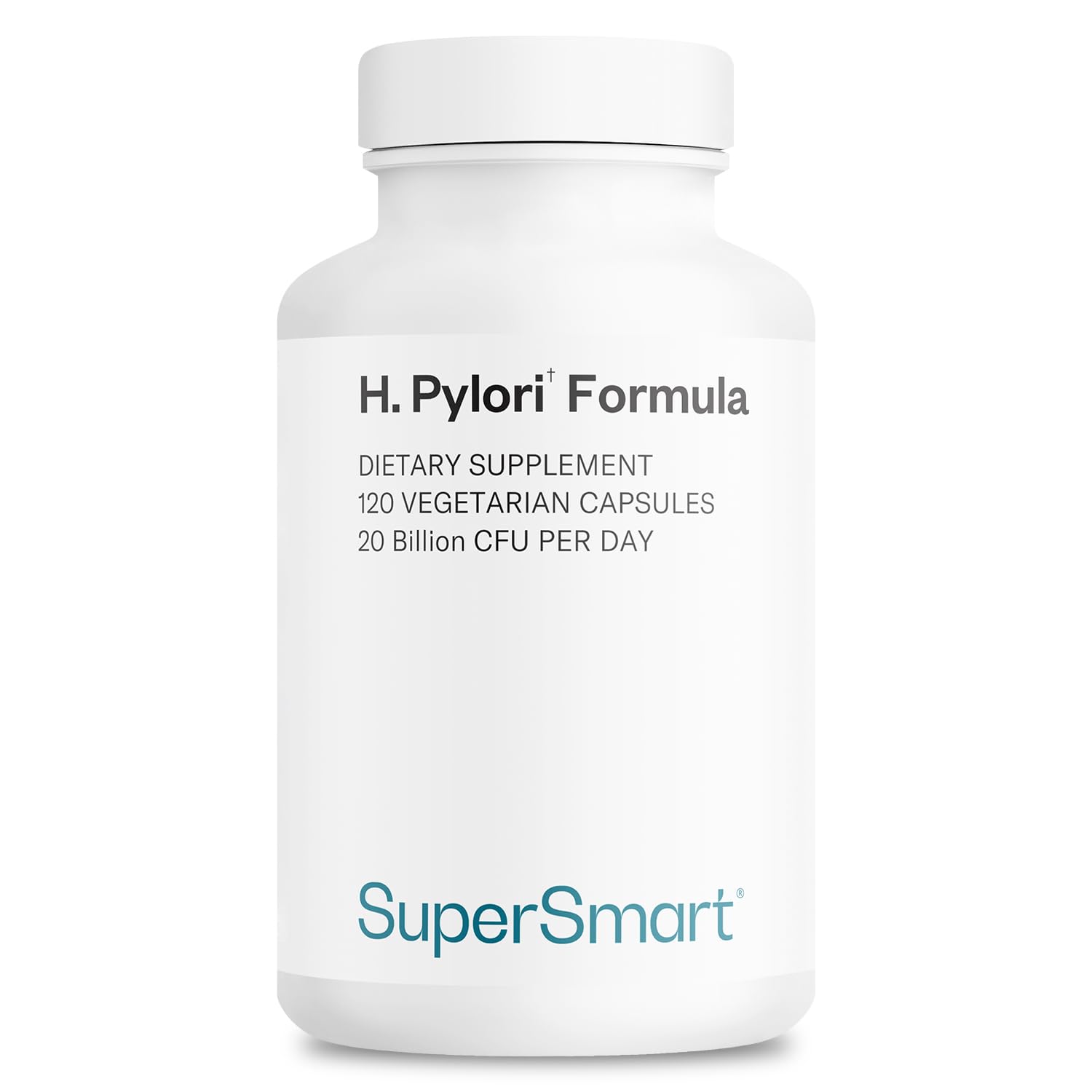 Bouteille Supersmart H. Pylori Formula, 120 capsules, format pratique pour le quotidien.