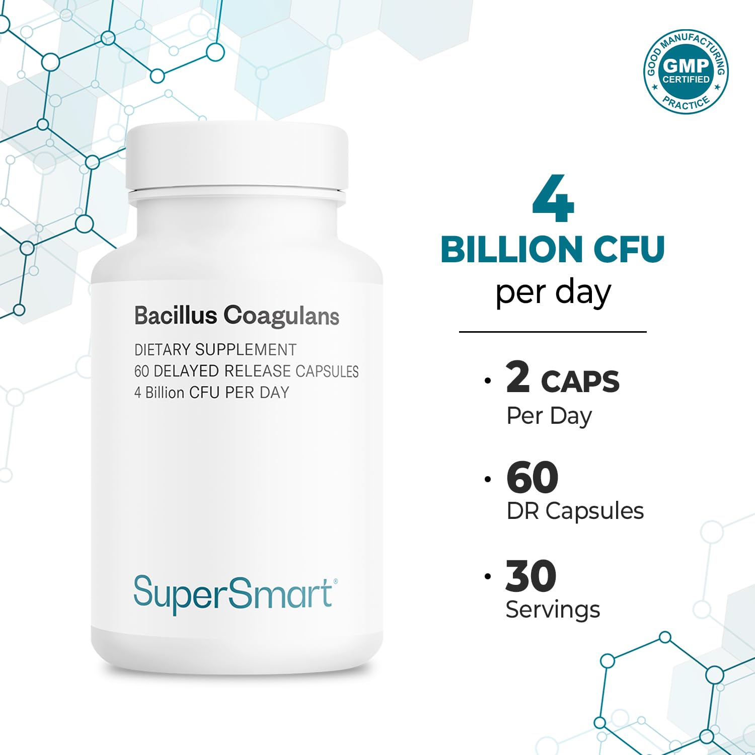 Gomme d'acacia dans la formule, liant naturel dans les capsules Supersmart.
