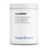 Supersmart OptiMSM, bouteille présentant la formule haute pureté pour une utilisation quotidienne.