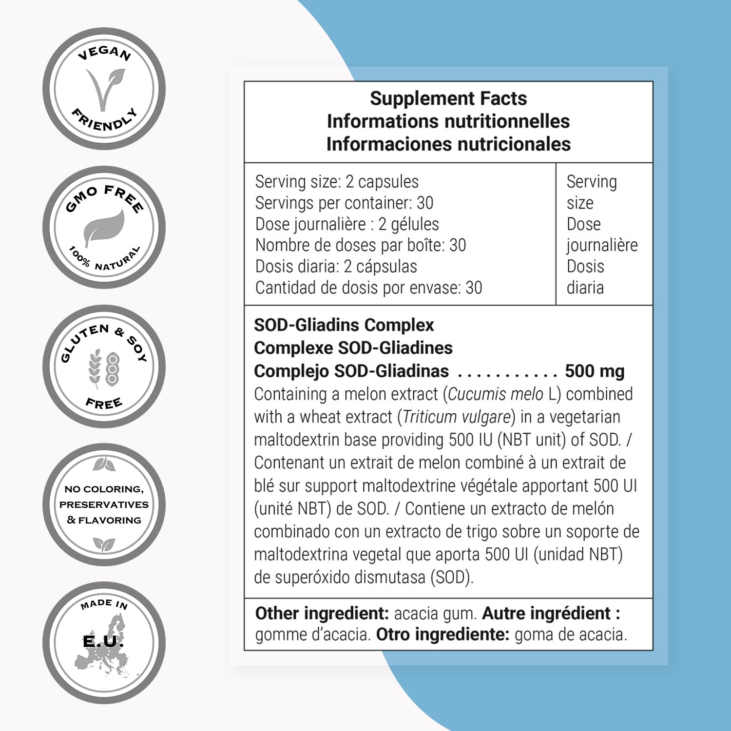 Etiquette ingrédients indiquant les protéines de blé présentes dans la formule