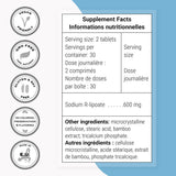 Emballage sans gluten de Supersmart Sodium R-Lipoate pour régimes spécifiques.