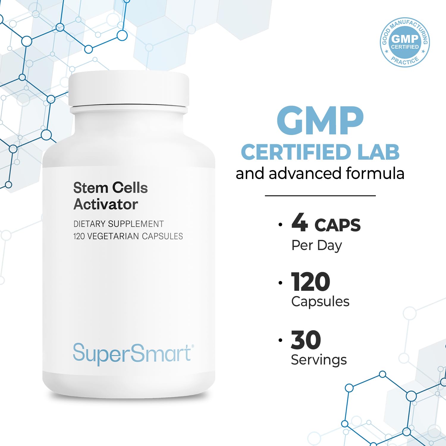 Dose recommandée du Supersmart Activateur de Cellules Souches sur l'emballage.