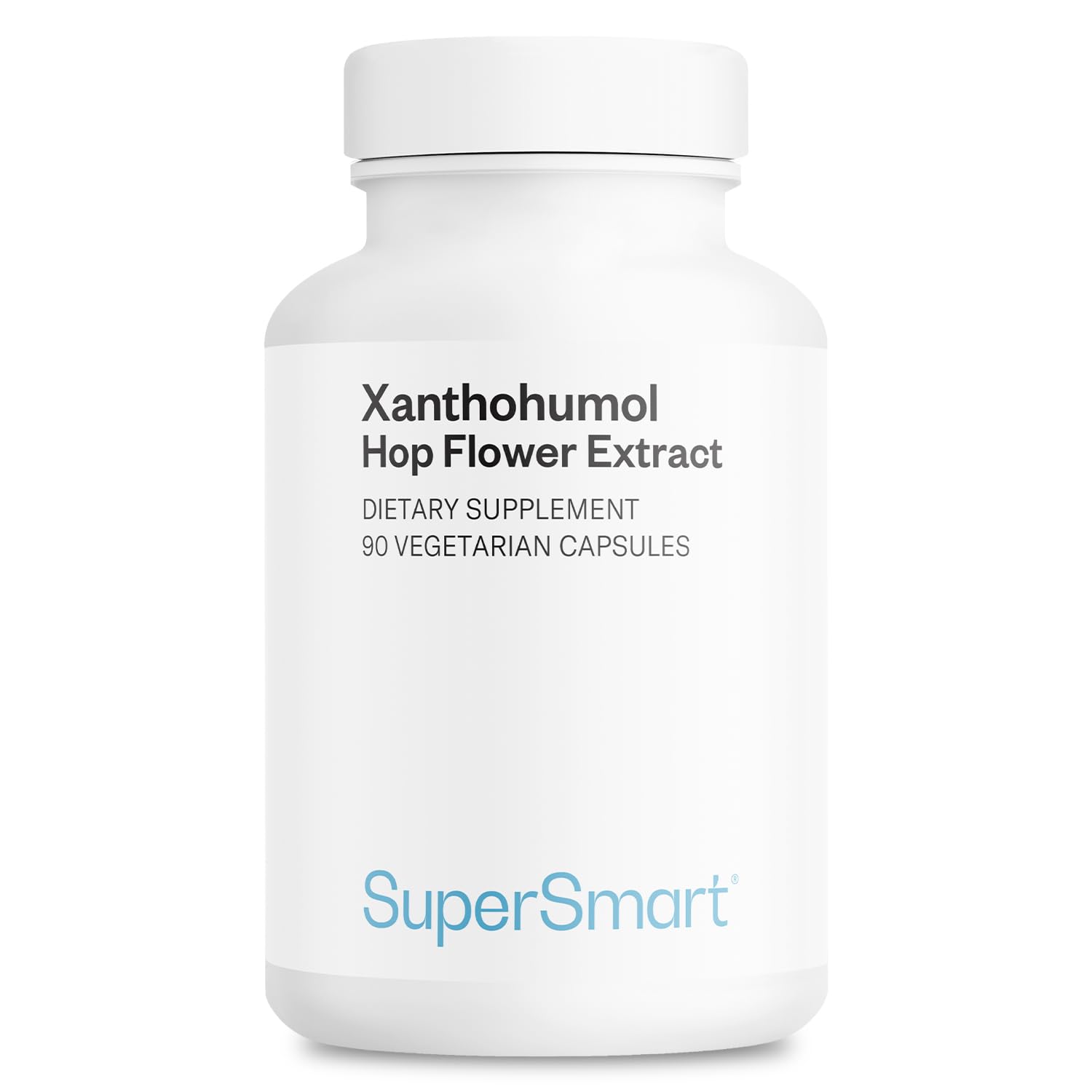 Supersmart Xanthohumol – bouteille de 90 gélules végétariennes, pratique et prête à l'emploi.