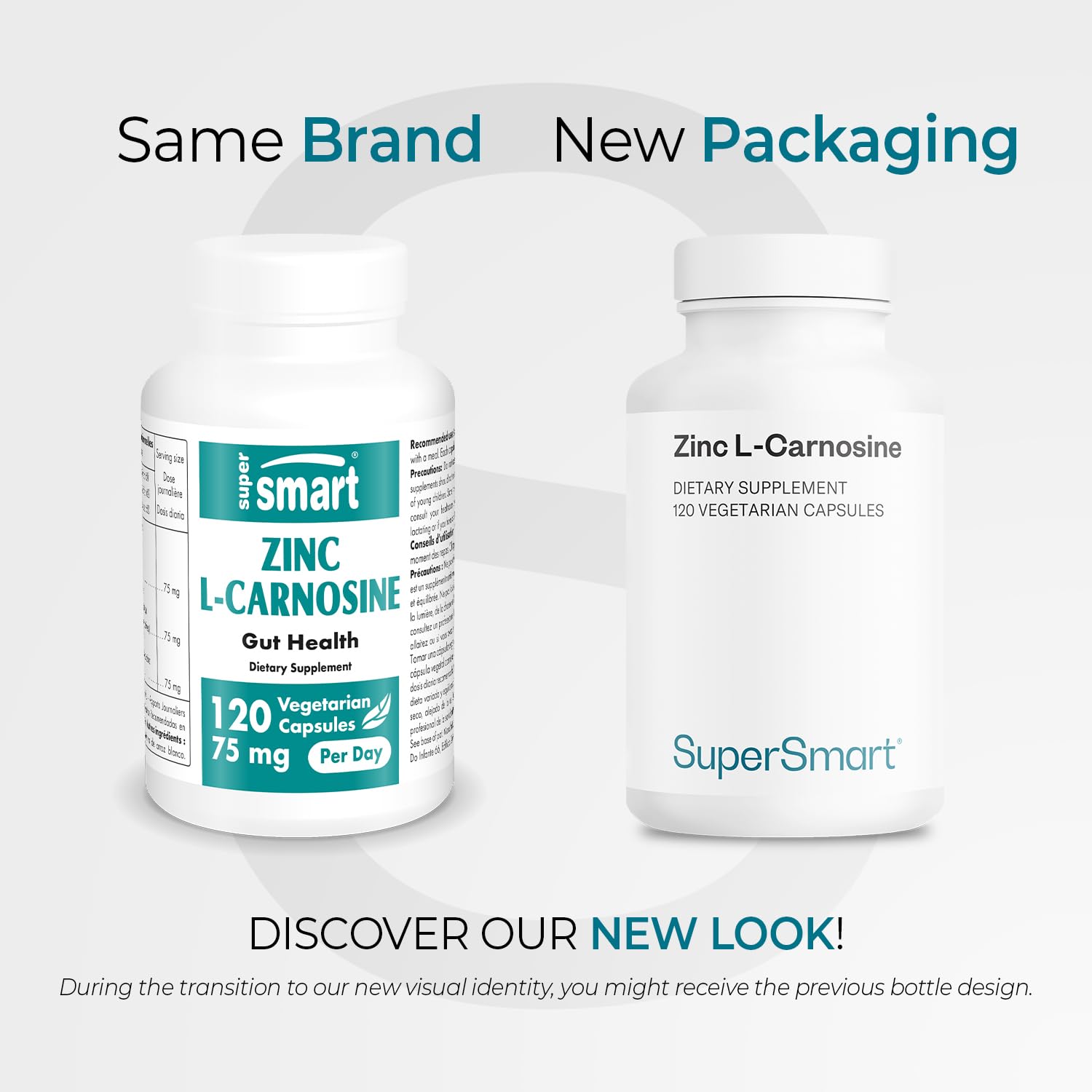 Supersmart Zinc L-Carnosine, emballage — produit sans OGM et sans gluten