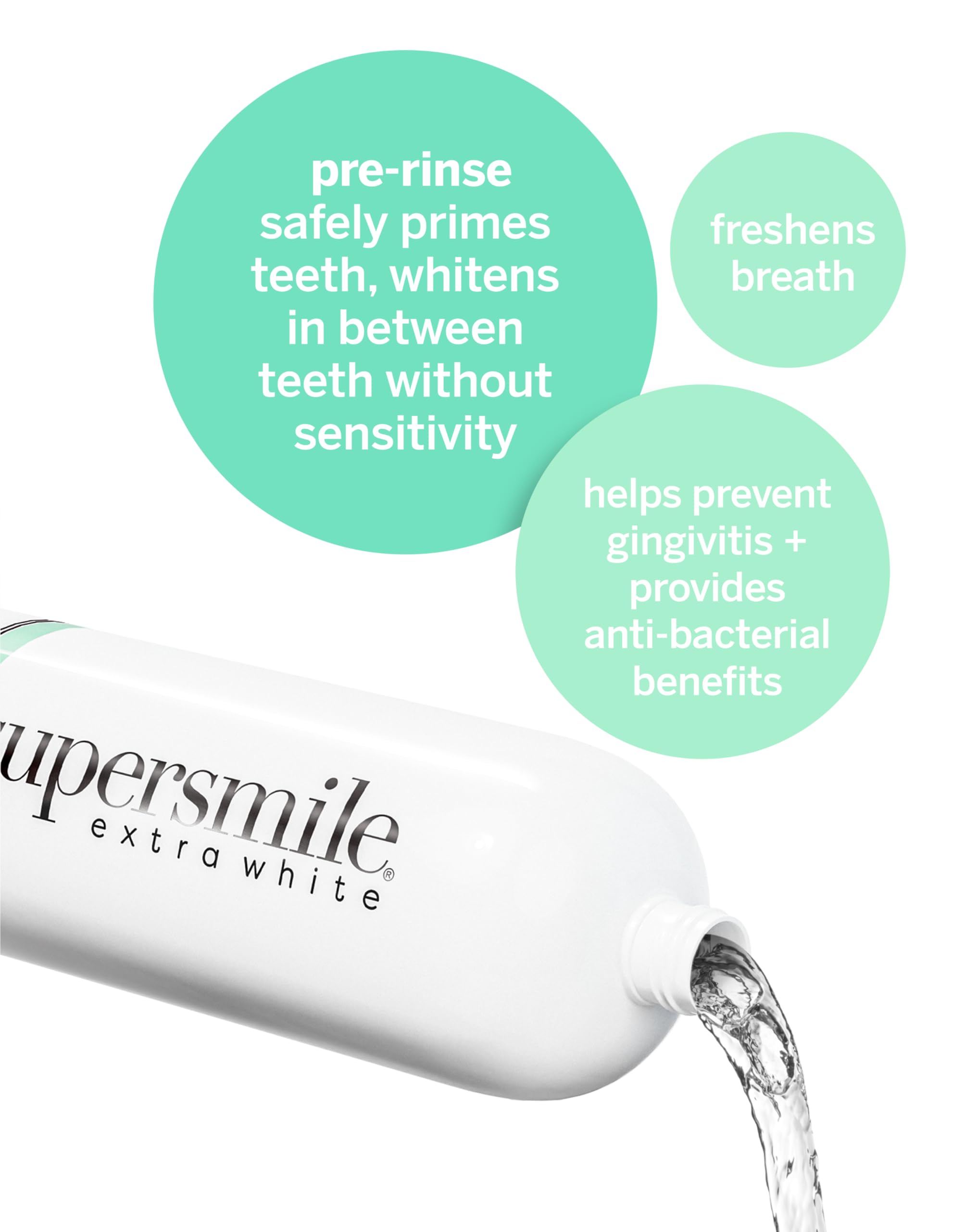 Supersmile pré-rinçage: étiquette claire pour guider l'utilisation.