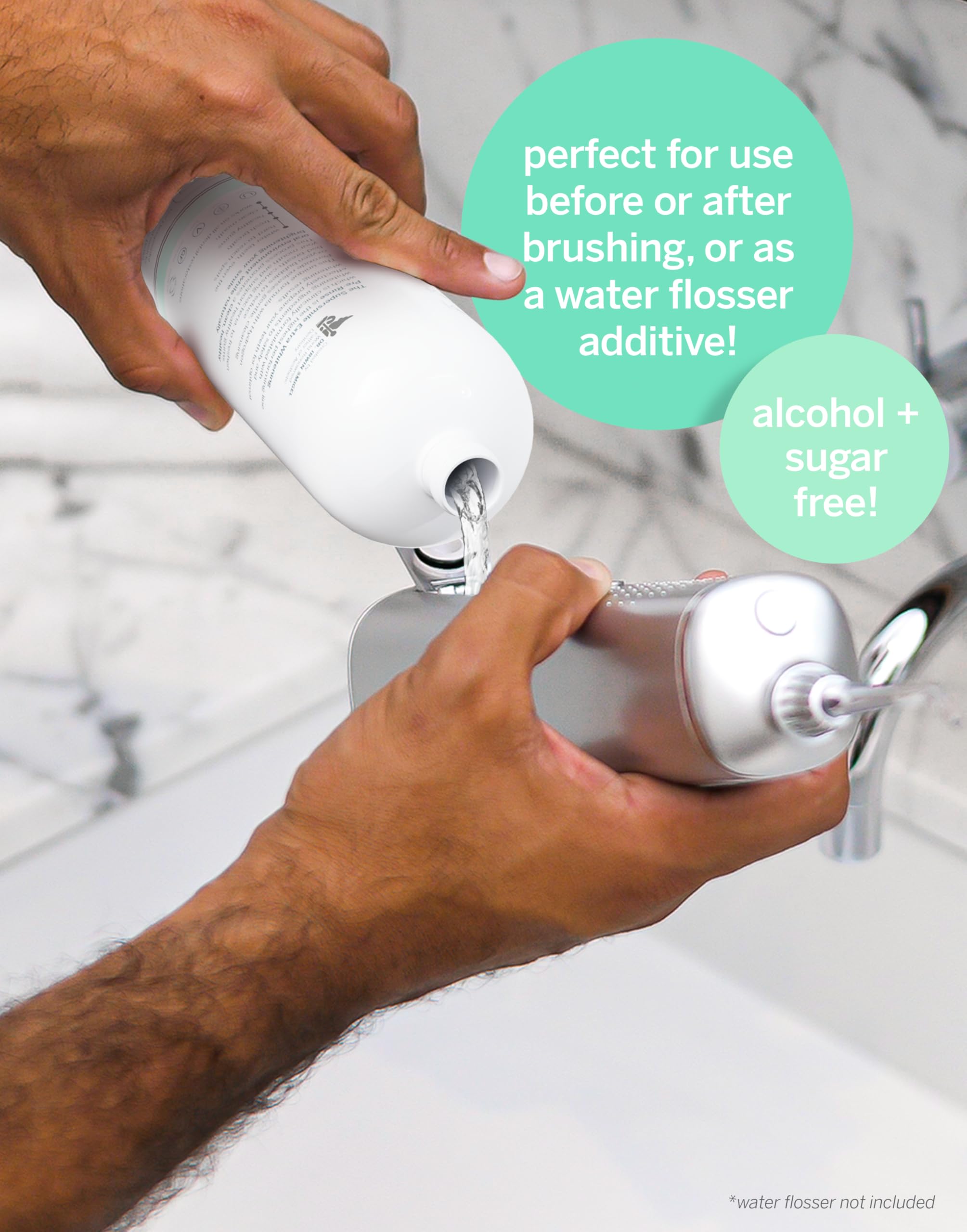 Supersmile pré-rinçage: logo et emballage visibles sur la bouteille.