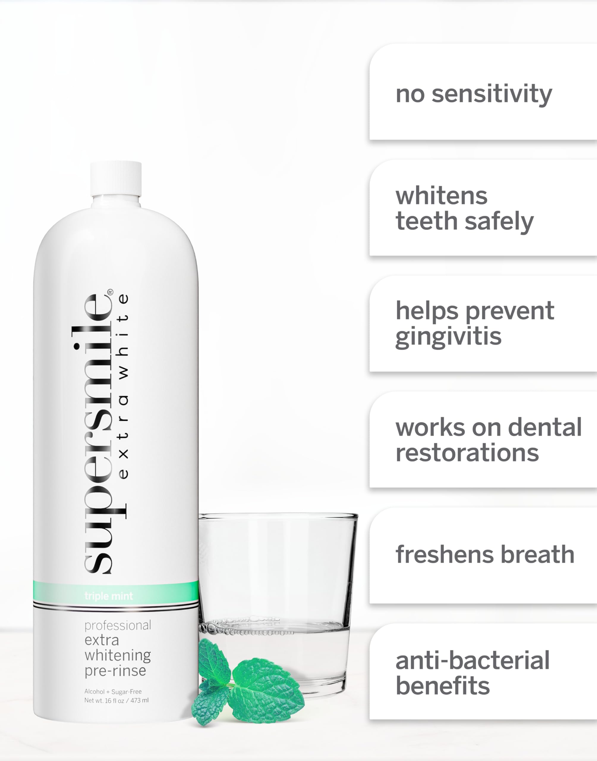 Supersmile pré-rinçage: verre doseur pour mesurer la dose recommandée.