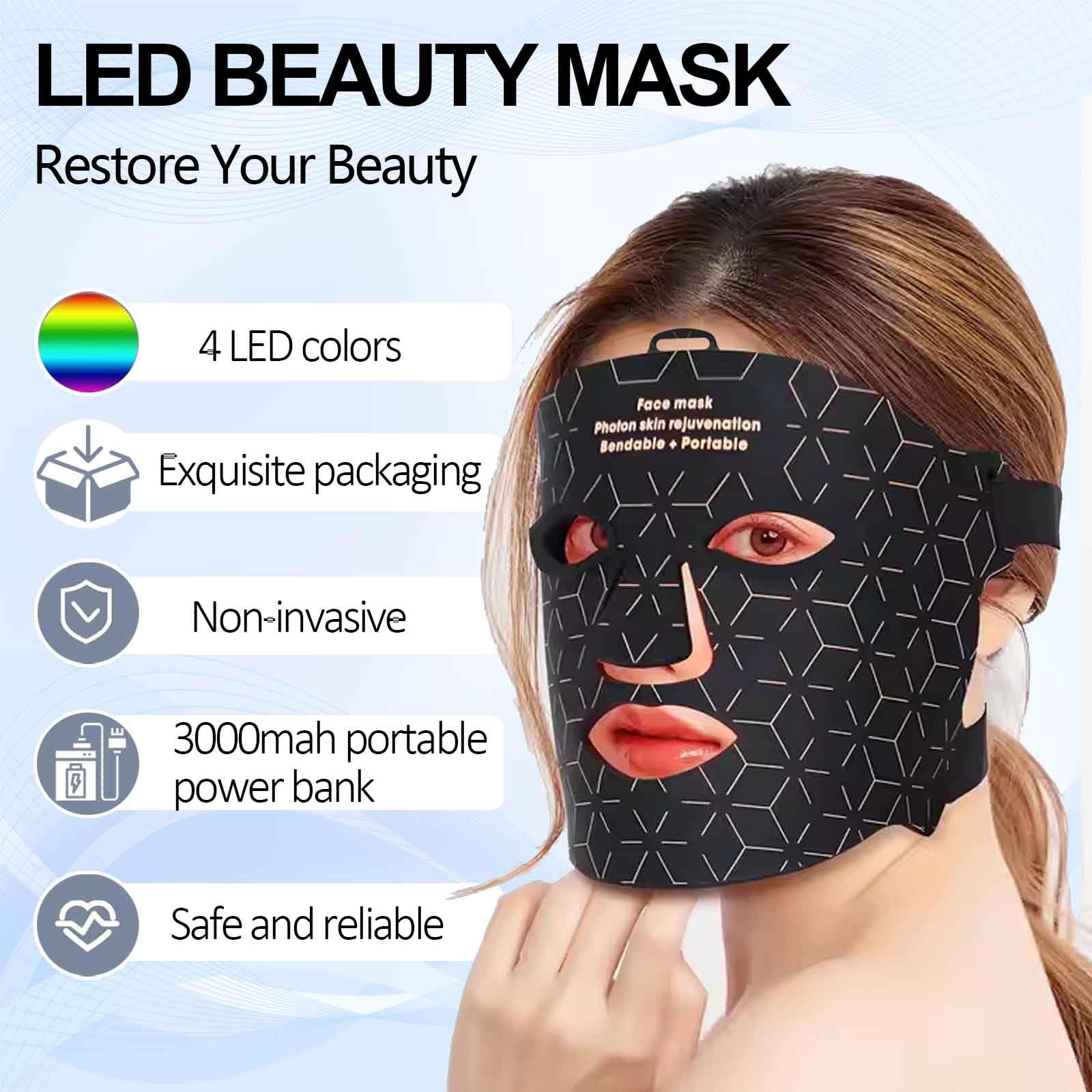 Masque LED Supersred – lumière infrarouge pour le teint et les contours.