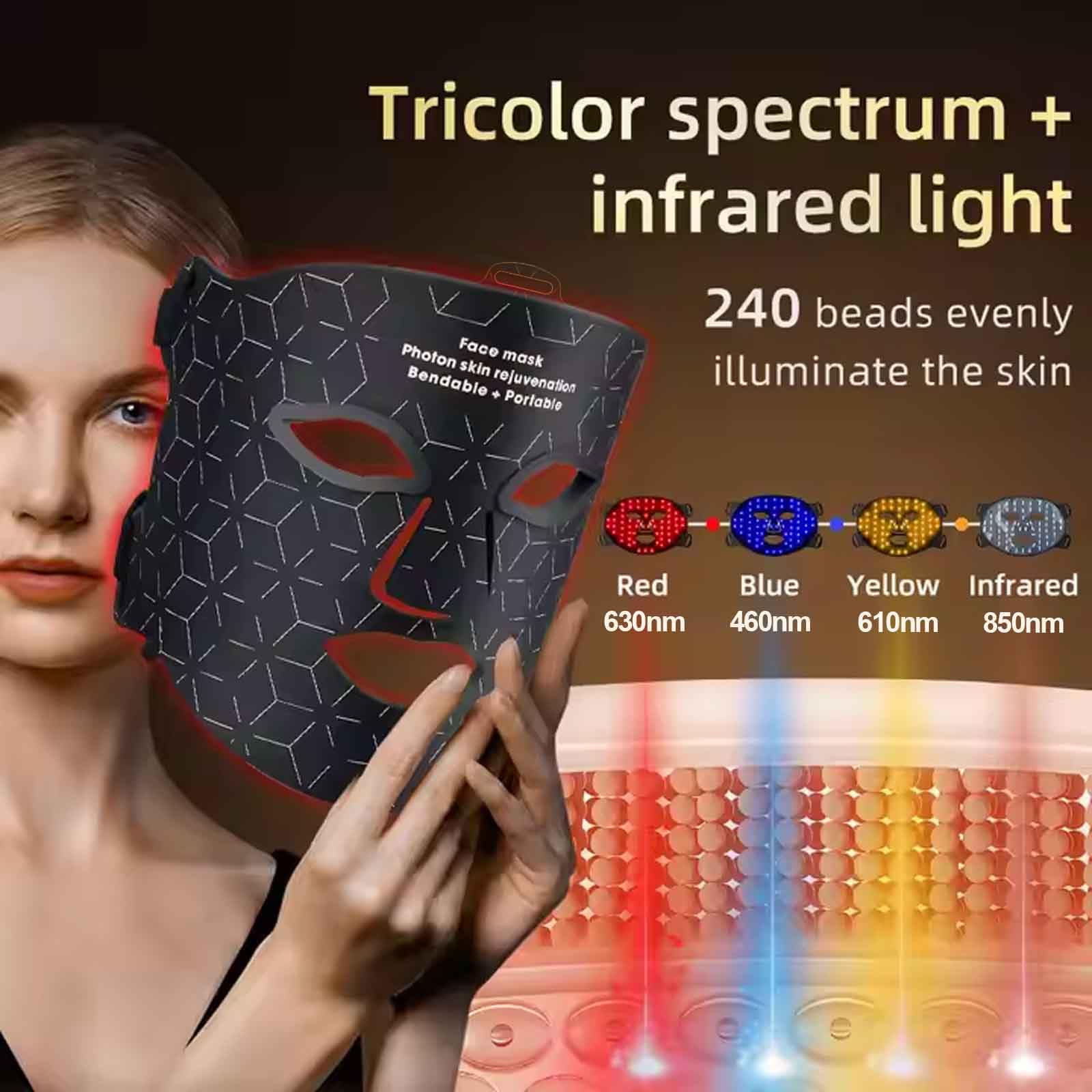 Masque LED Supersred – silicone doux et compatible avec tous les types de peau.