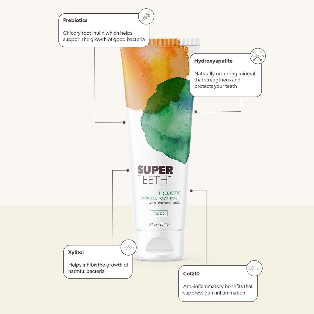 SuperTeeth dentifrice menthe xylitol offrant fraîcheur durable.