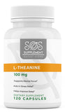 SOS L-Theanine, bouteille de supplément, soutien cognitif pour étude et travail concentré.