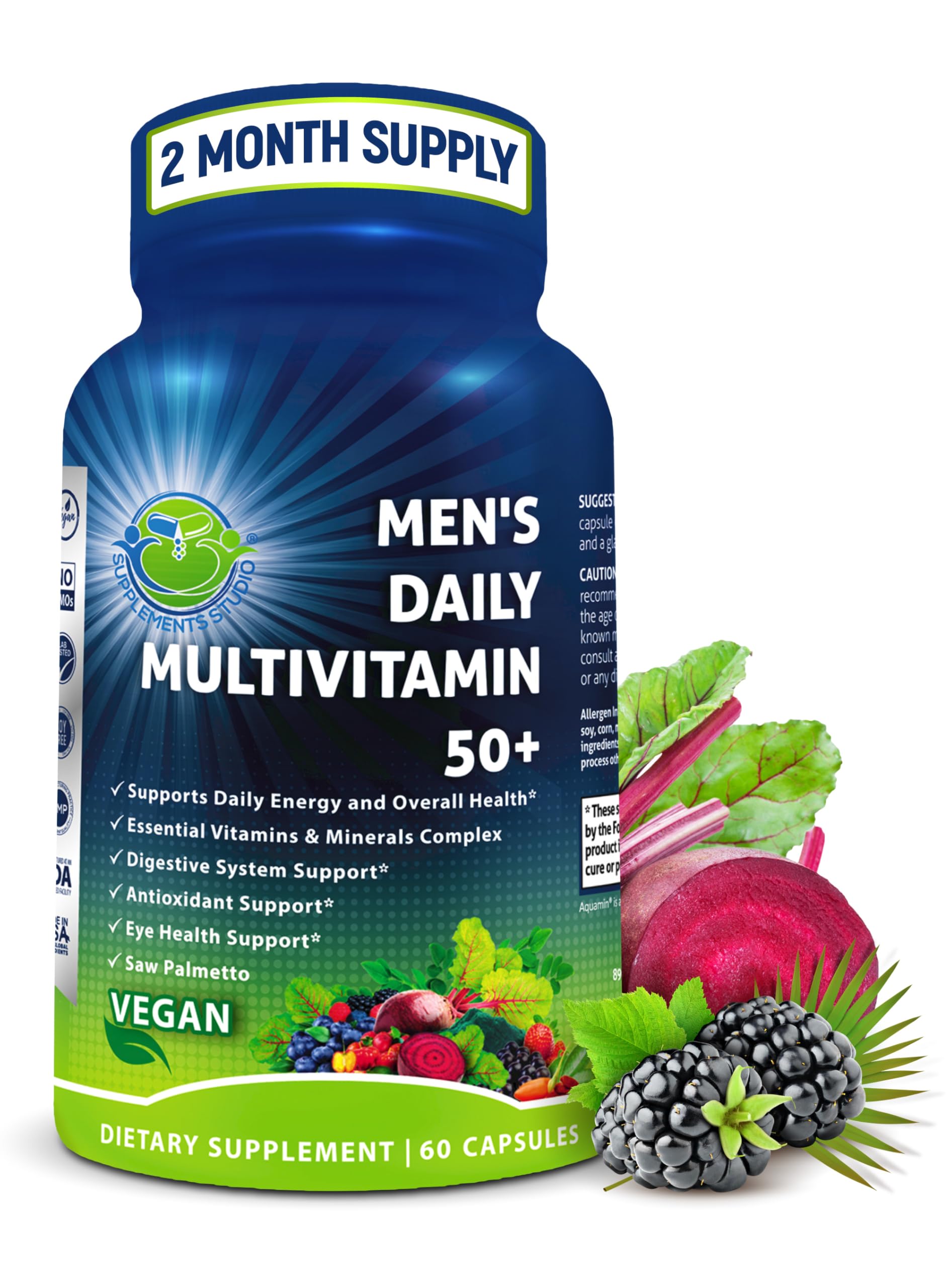 SUPPLEMENTS STUDIO multivitamine homme 50+ — bouteille pratique pour apport quotidien.