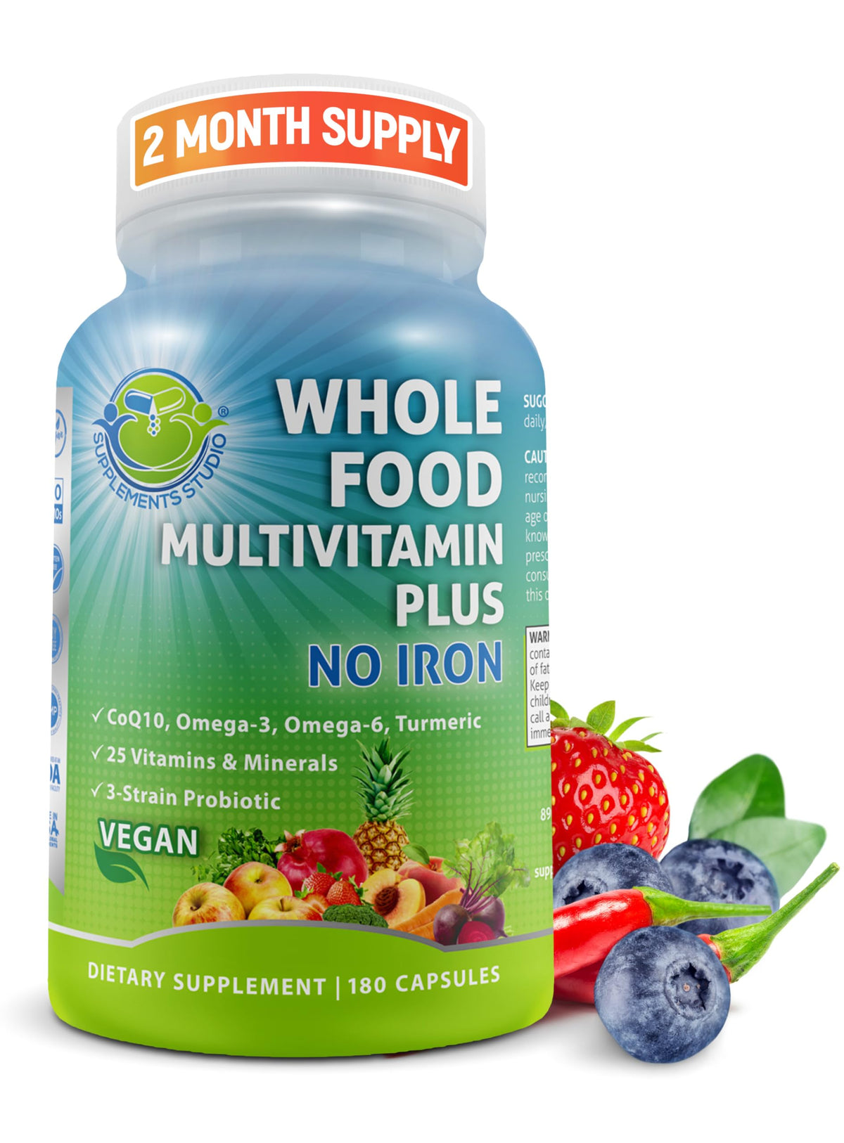 Supplements Studio – Multivitamine vegan quotidienne sans fer pour énergie naturelle.