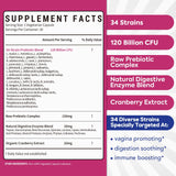 Surebounty Probiotiques pour femmes — emballage clair indiquant 120 milliards CFU et 34 souches.