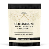 Surthrival Colostrum en Poudre, pot: texture riche, soutien potentiel pour l'énergie et la récupération.