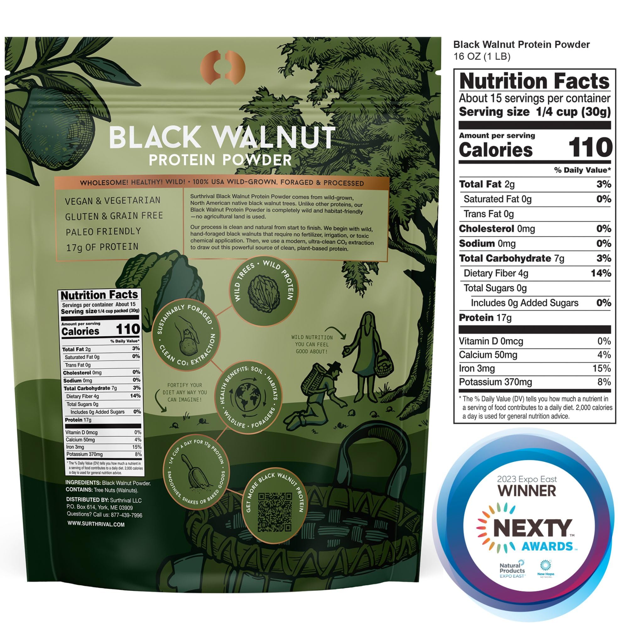 Surthrival noix noire récoltée à la main, source naturelle de protéines végétales.