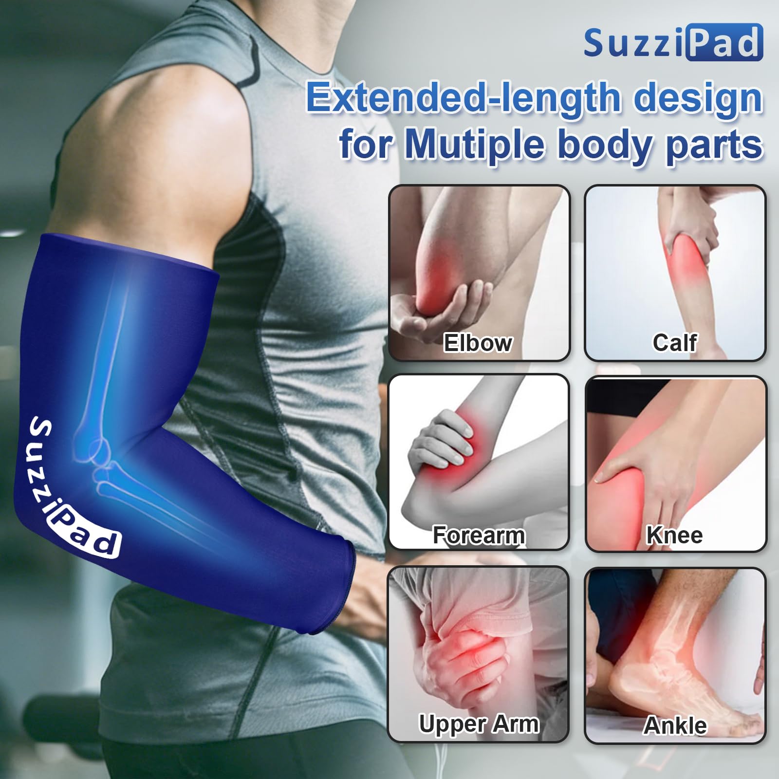Manche gel Suzzipad épouse le bras et soulage les muscles.
