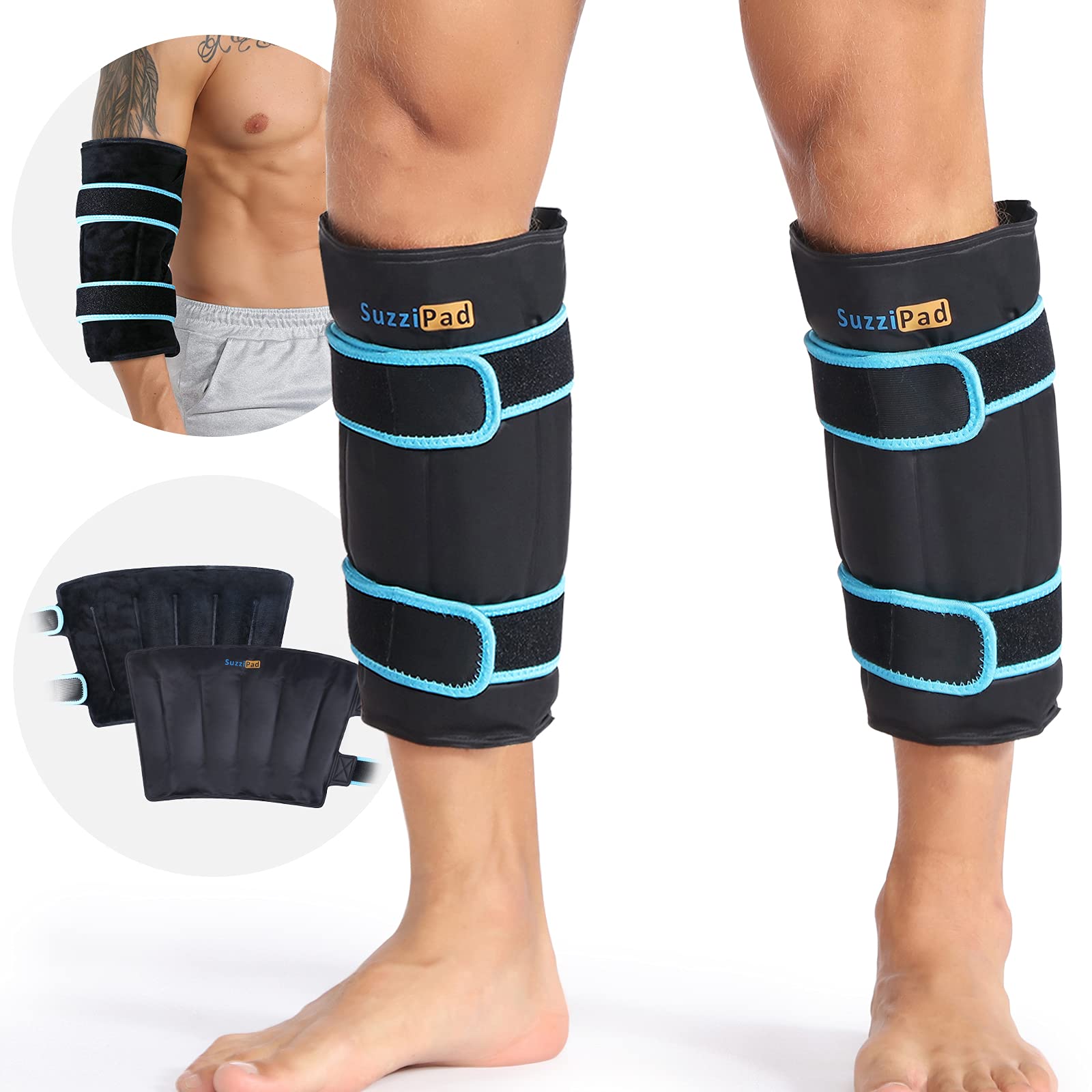 SuzziPad : refroidissement 360°, couverture complète tibia et mollet après l’effort.
