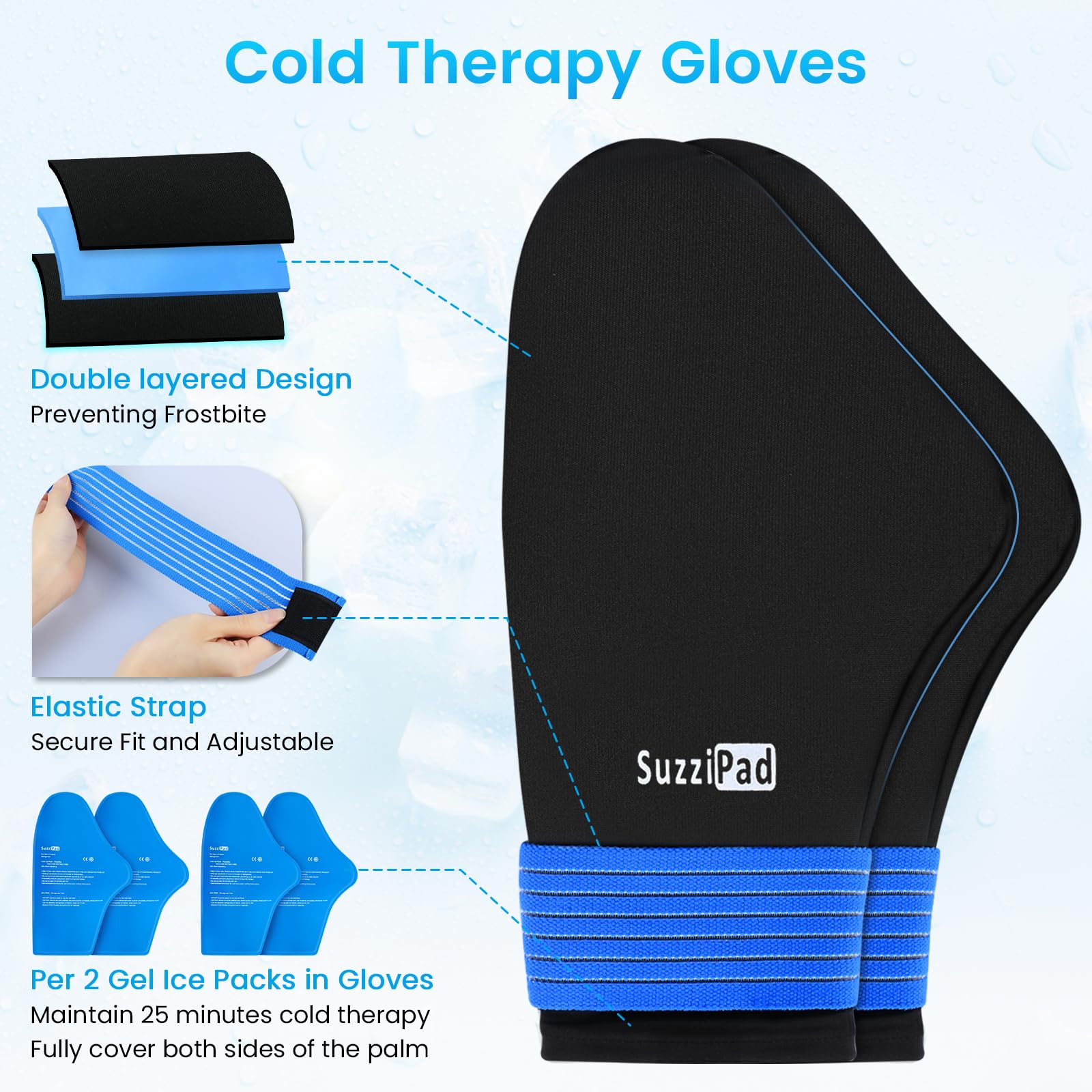 Packs gel removibles SuzziPad XL permettant de prolonger le refroidissement.