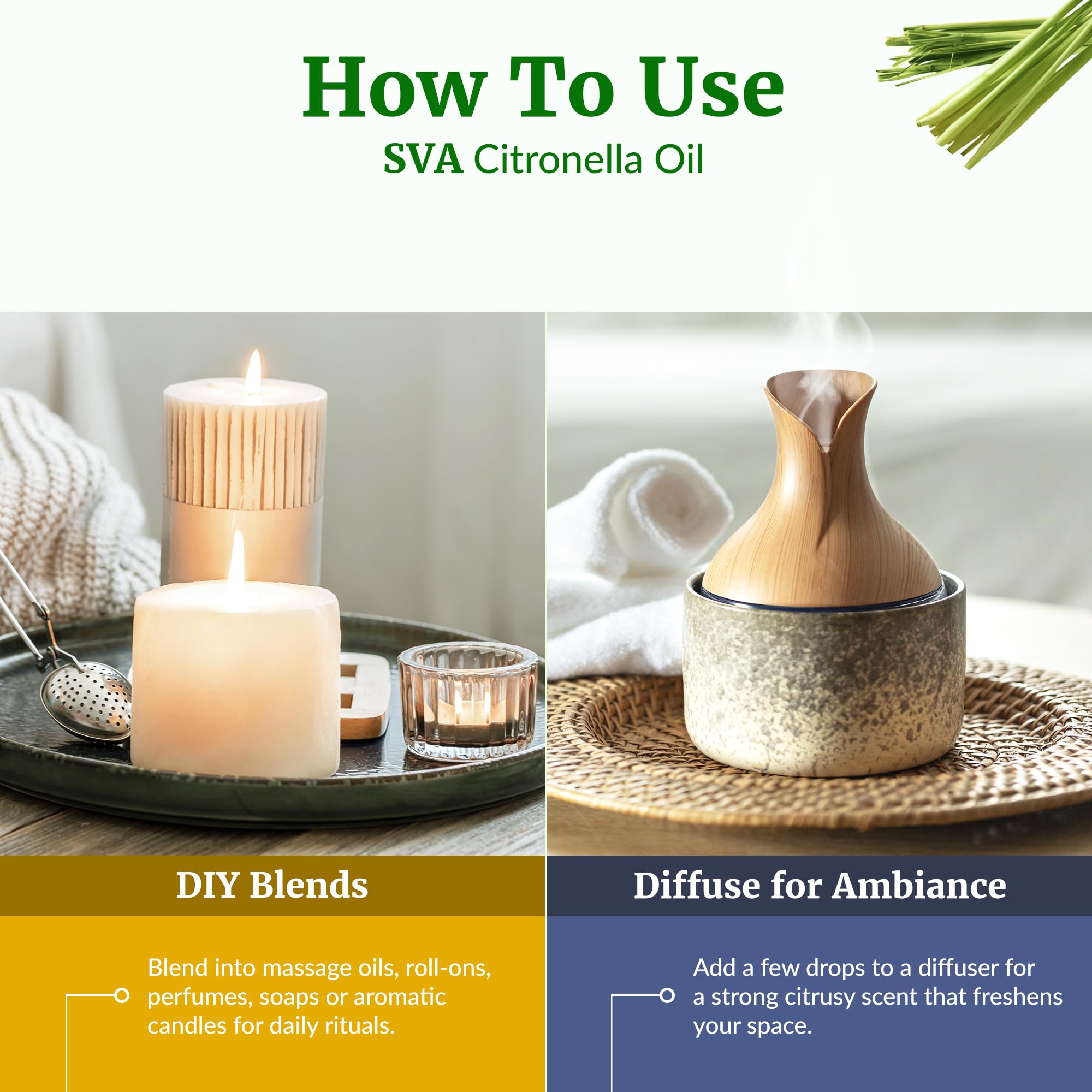 SVA Citronella spray maison: arôme rafraîchissant pour pièces et textiles.