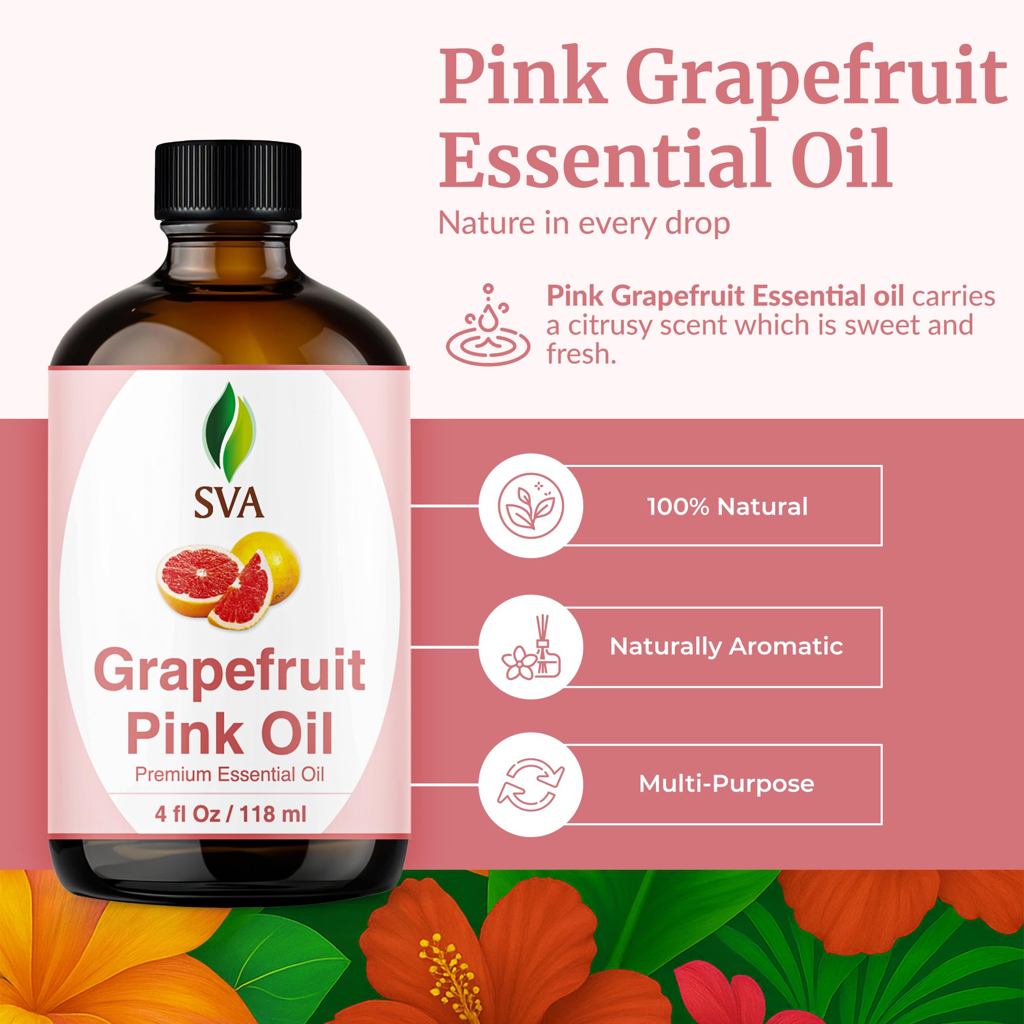 SVA Grapefruit Pink, diffuseur en action avec l'huile essentielle transportant une ambiance aromatique.