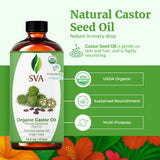 SVA huile de ricin, goutte sur la paume, massage du cuir chevelu.