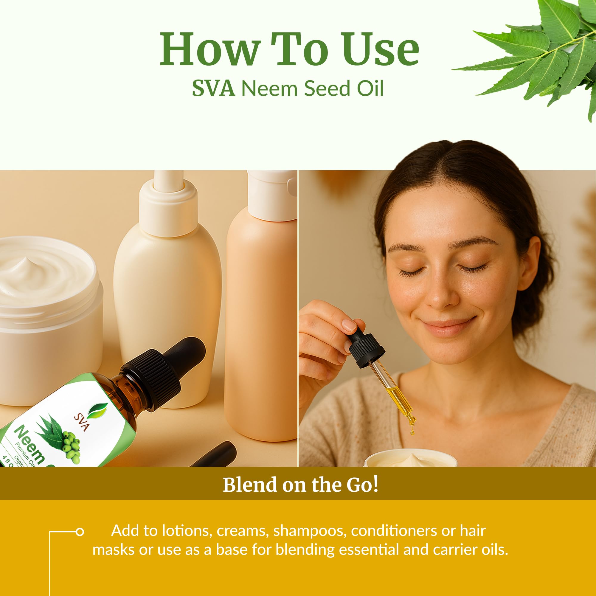 SVA Neem Oil parfum herbacé naturel pour routine bien-être.