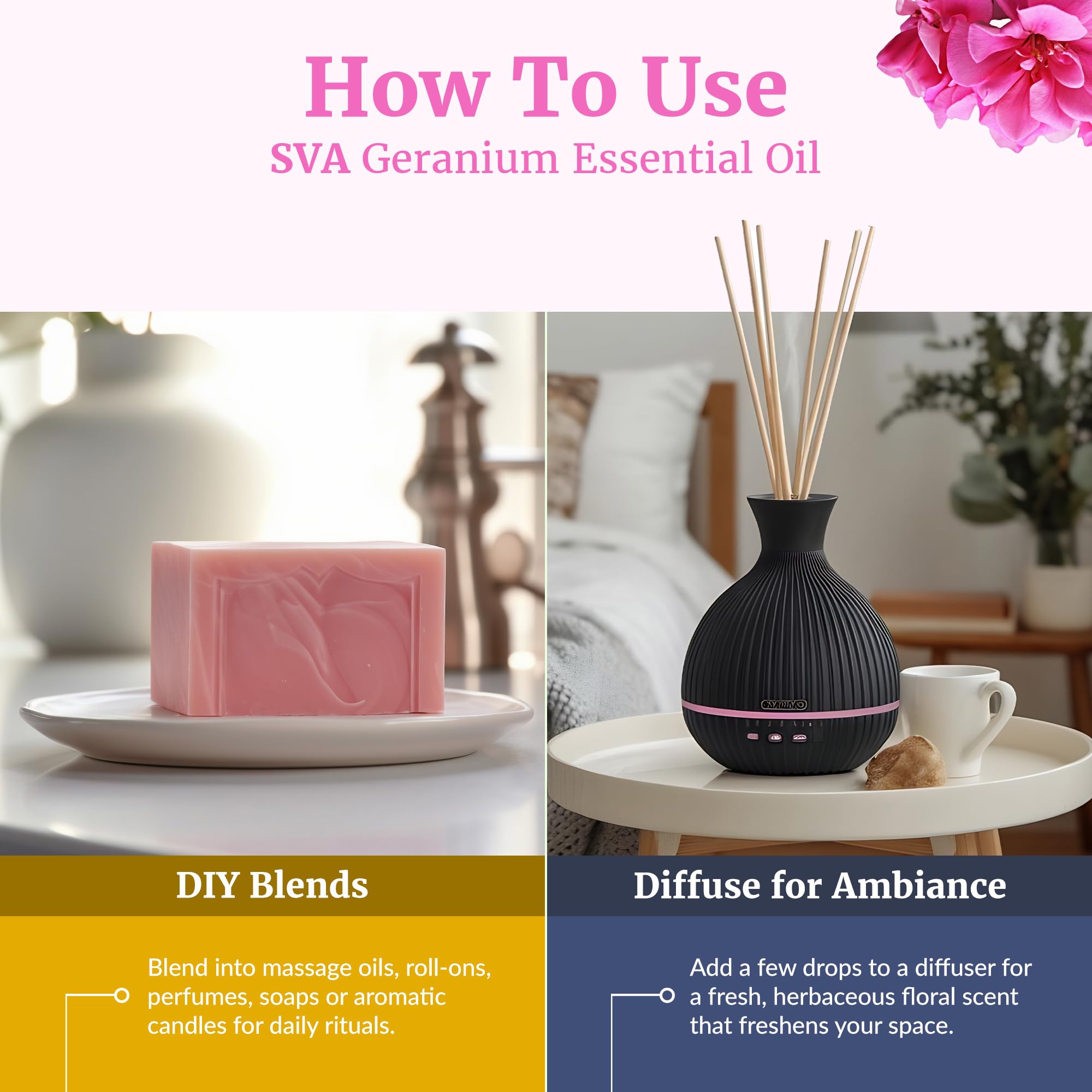 SVA ORGANICS huile géranium — bain relaxant et rafraîchissant