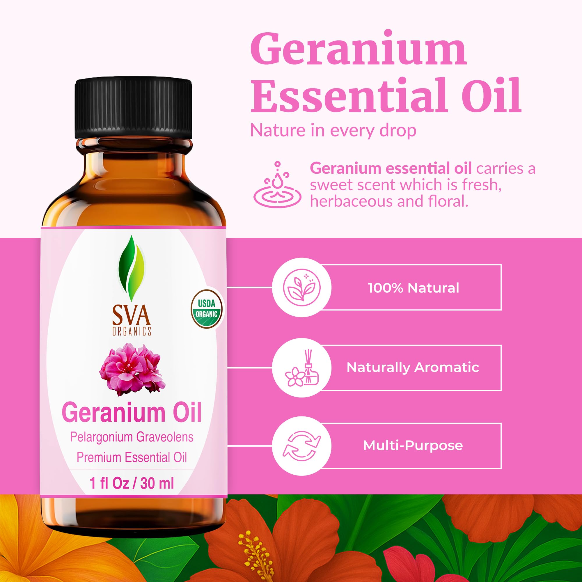 SVA ORGANICS géranium huile — diffuseur et aromathérapie apaisante