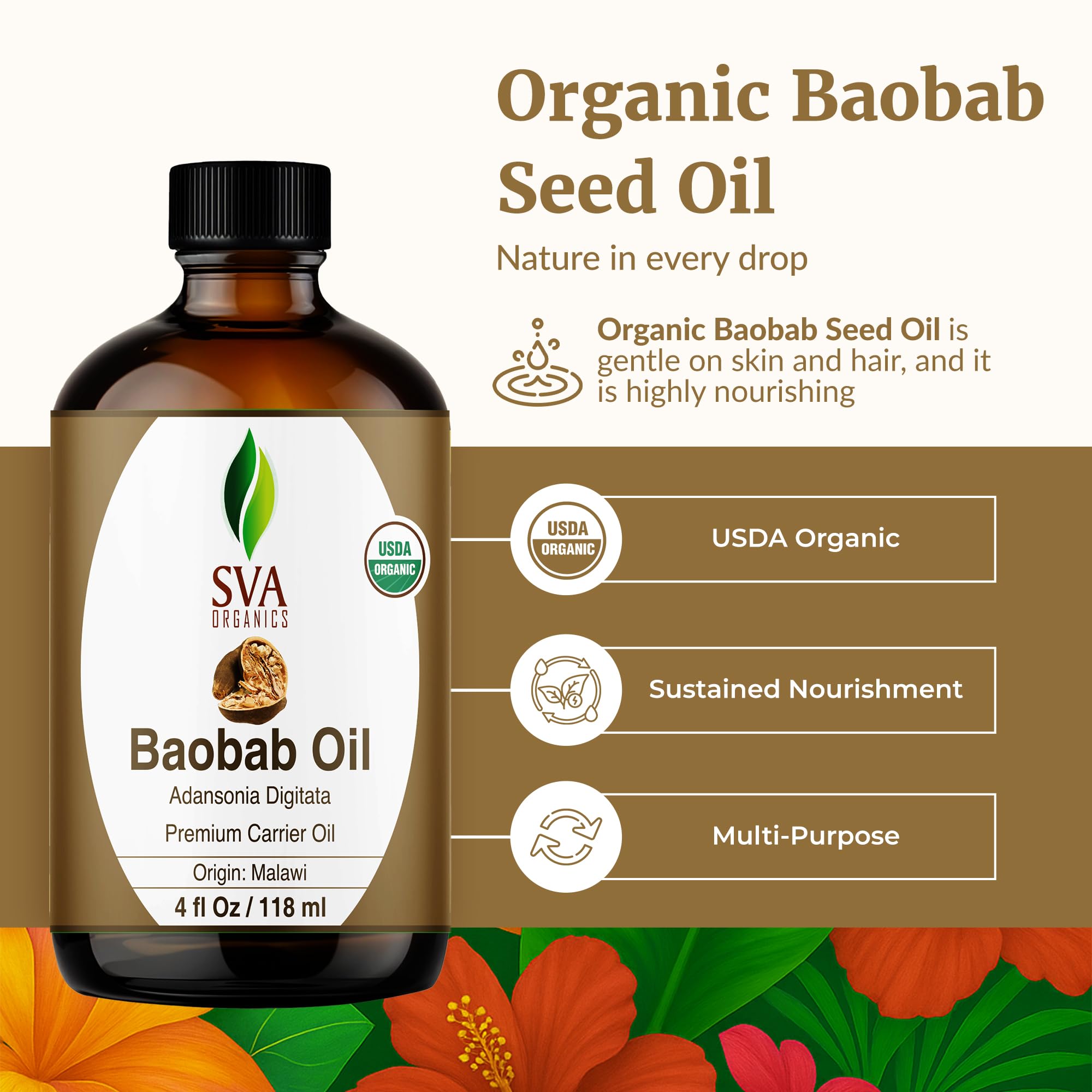SVA Organics Baobab pour cheveux et cuir chevelu, nourris et brillants