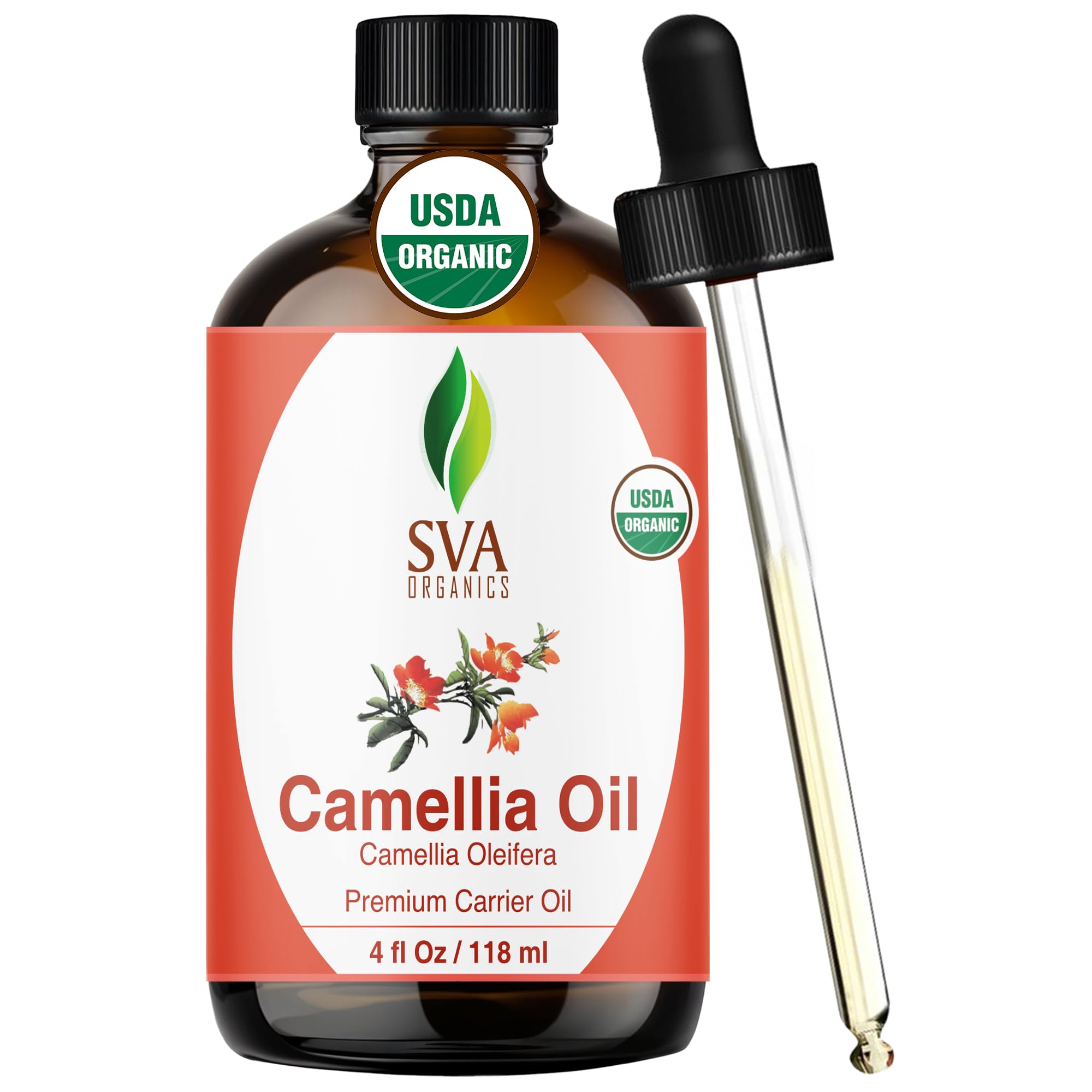 SVA Organics huile de camélia, bouteille goutte pour applications précises sur peau et cheveux.