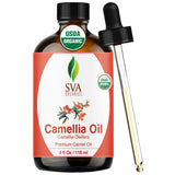 SVA Organics huile de camélia, bouteille goutte pour applications précises sur peau et cheveux.