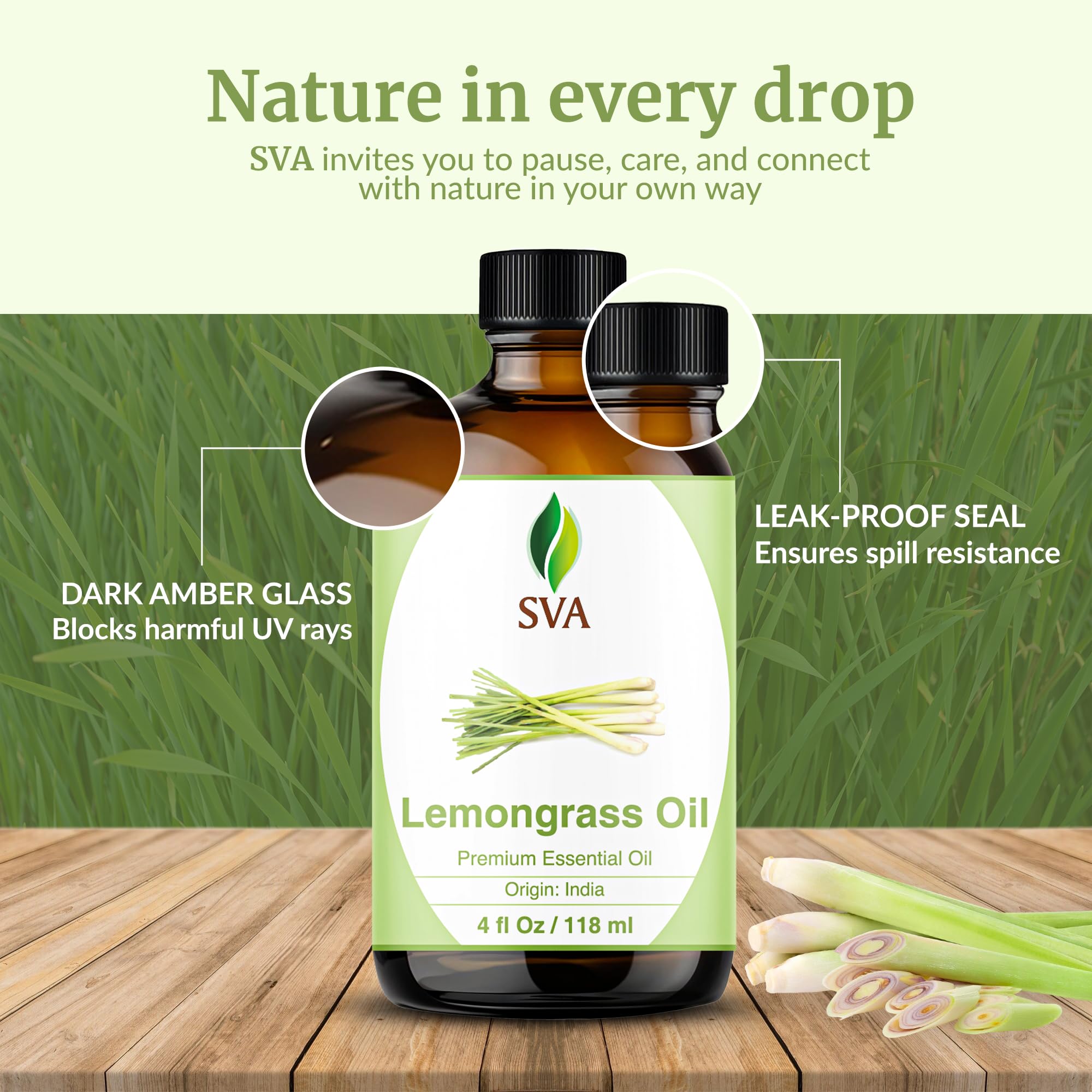 Huile citronnelle SVA pour bains et sels — aromathérapie maison.